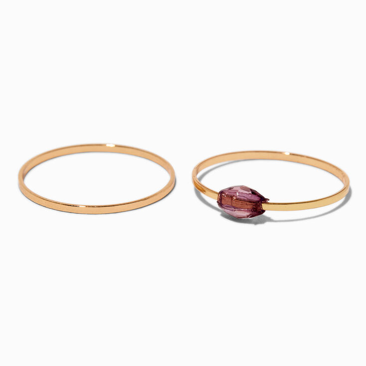 Purple Beaded Gold-tone Ring Stack - 2 Pack,