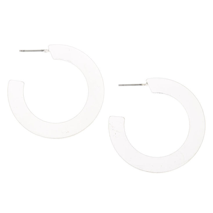 Silver 35MM Flat Matte Hoop Earrings,