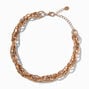 Collier de cha&icirc;ne &agrave; maillons ovales textur&eacute;s couleur dor&eacute;e,