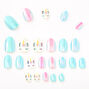 Iridescent Unicorn Stiletto Press On Faux Nail Set - Blue, 24 Pack,