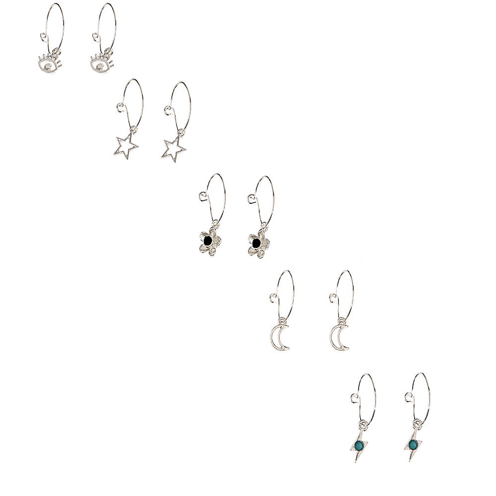 Silver Celestial Hamsa Mixed Earring Set - Turquoise, 20 Pack,
