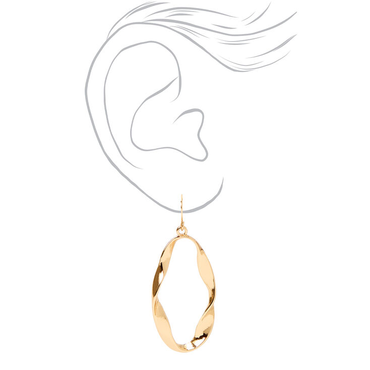 Gold 3&quot; Twisted Oval Drop Earrings,