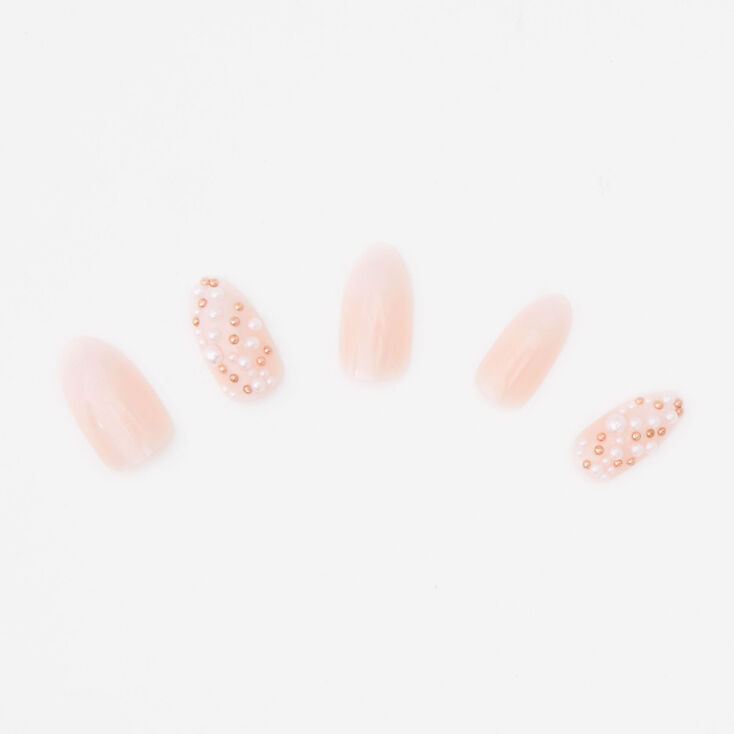 Faux ongles stiletto luxueux avec perle d&#39;imitation - Blanc, lot de 24,