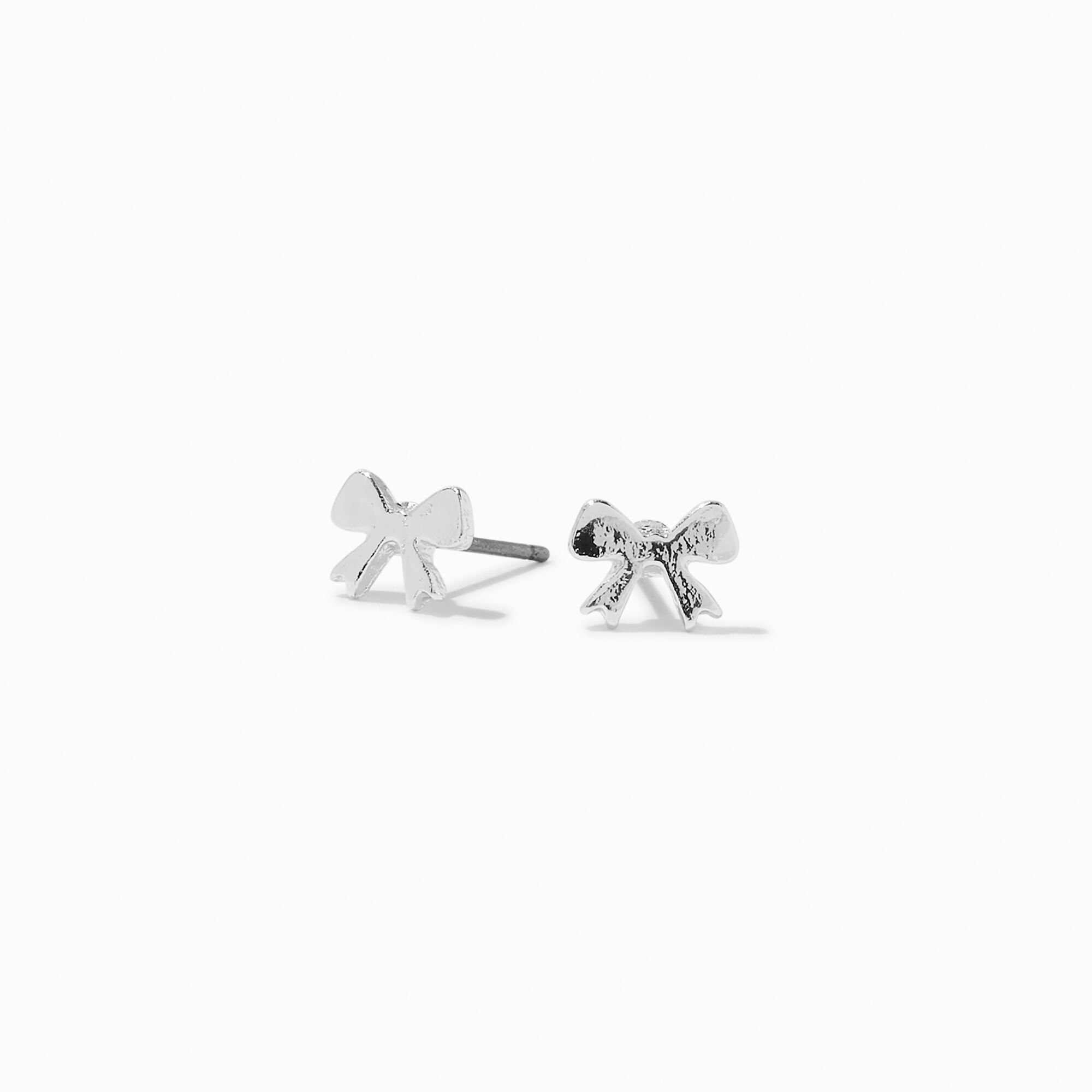 View Claires Tone Bow Stud Earrings Silver information