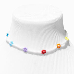 Rainbow Beaded Daisy Choker Necklace,