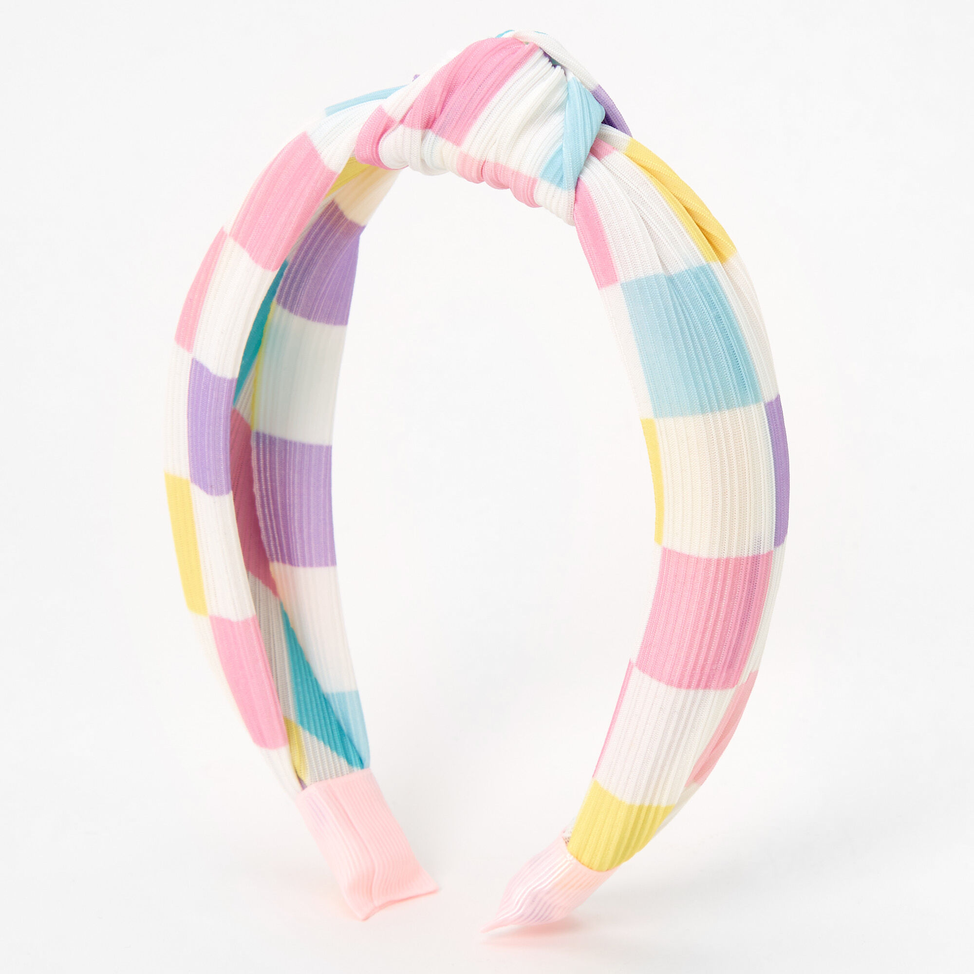 View Claires Pastel Check Knotted Bow Headband information