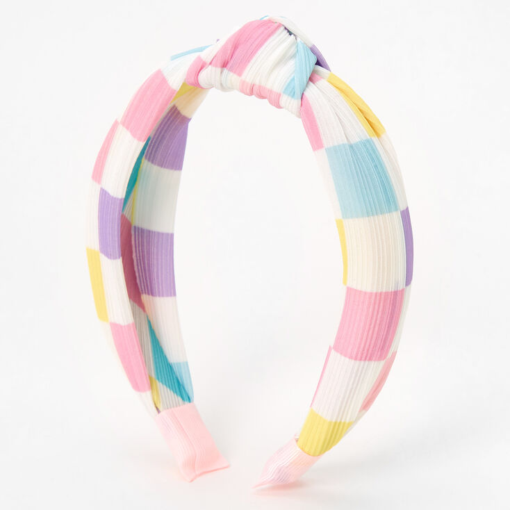 Pastel Check Knotted Bow Headband,