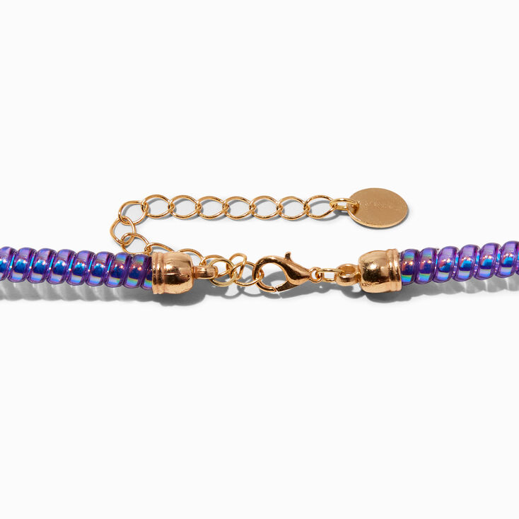 Purple Iridescent Teddy Bear Spiral Stretch Choker Necklace,
