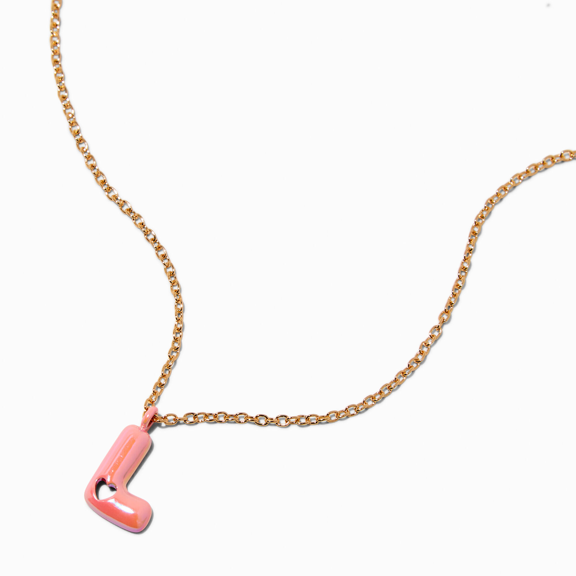 Pink Bubble Initial Heart Pendant Necklace - L,