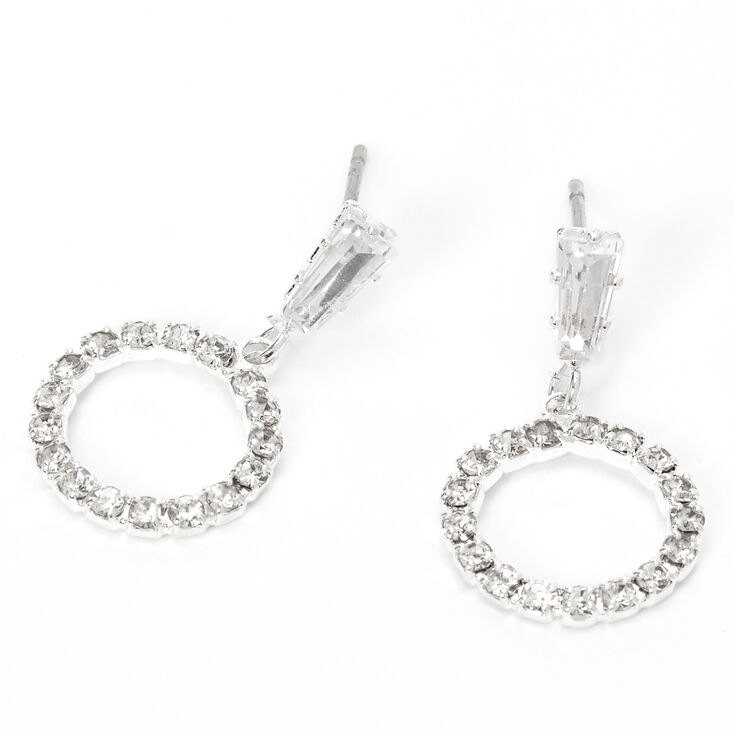 Silver 0.5&quot; Rhinestone Circle Drop Earrings,