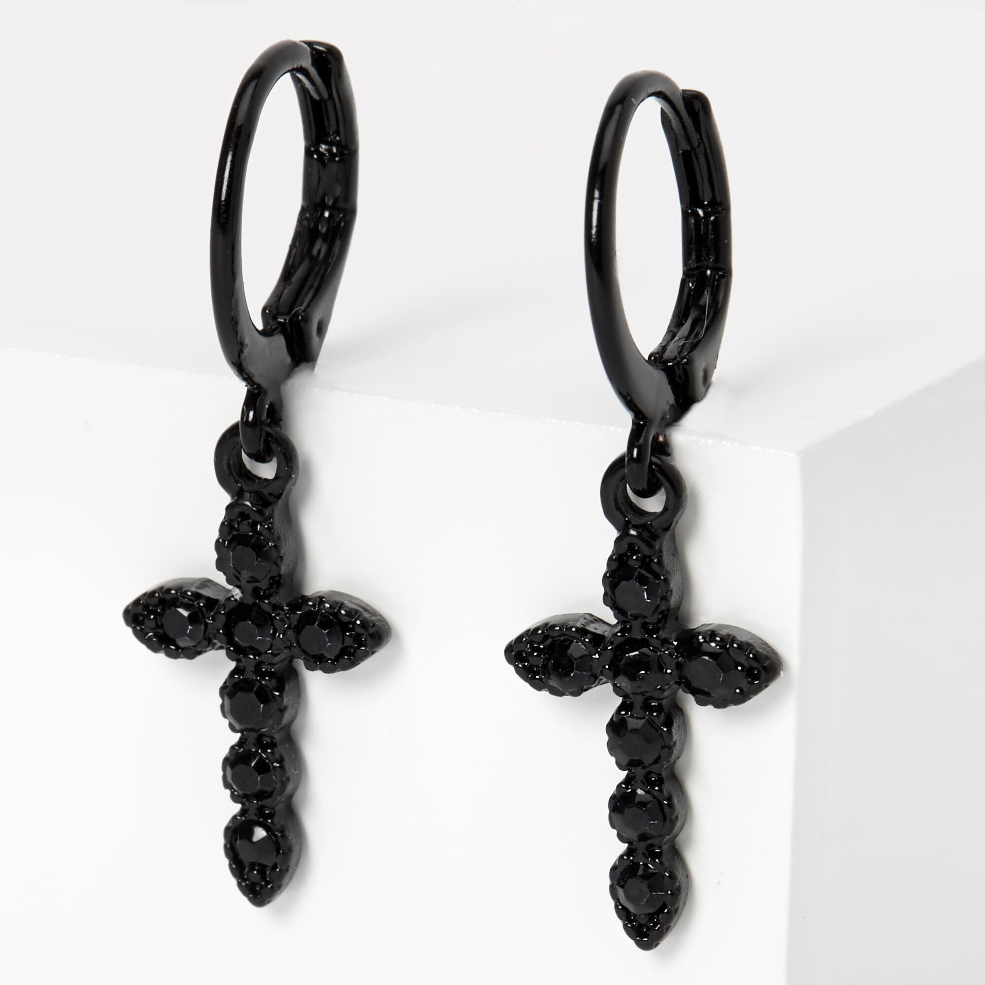 Cross huggie hotsell hoop earrings