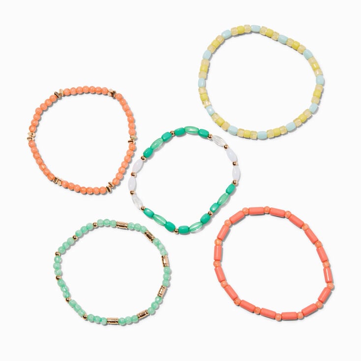 Mixed Orange Stretch Bracelet Set - 5 Pack ,