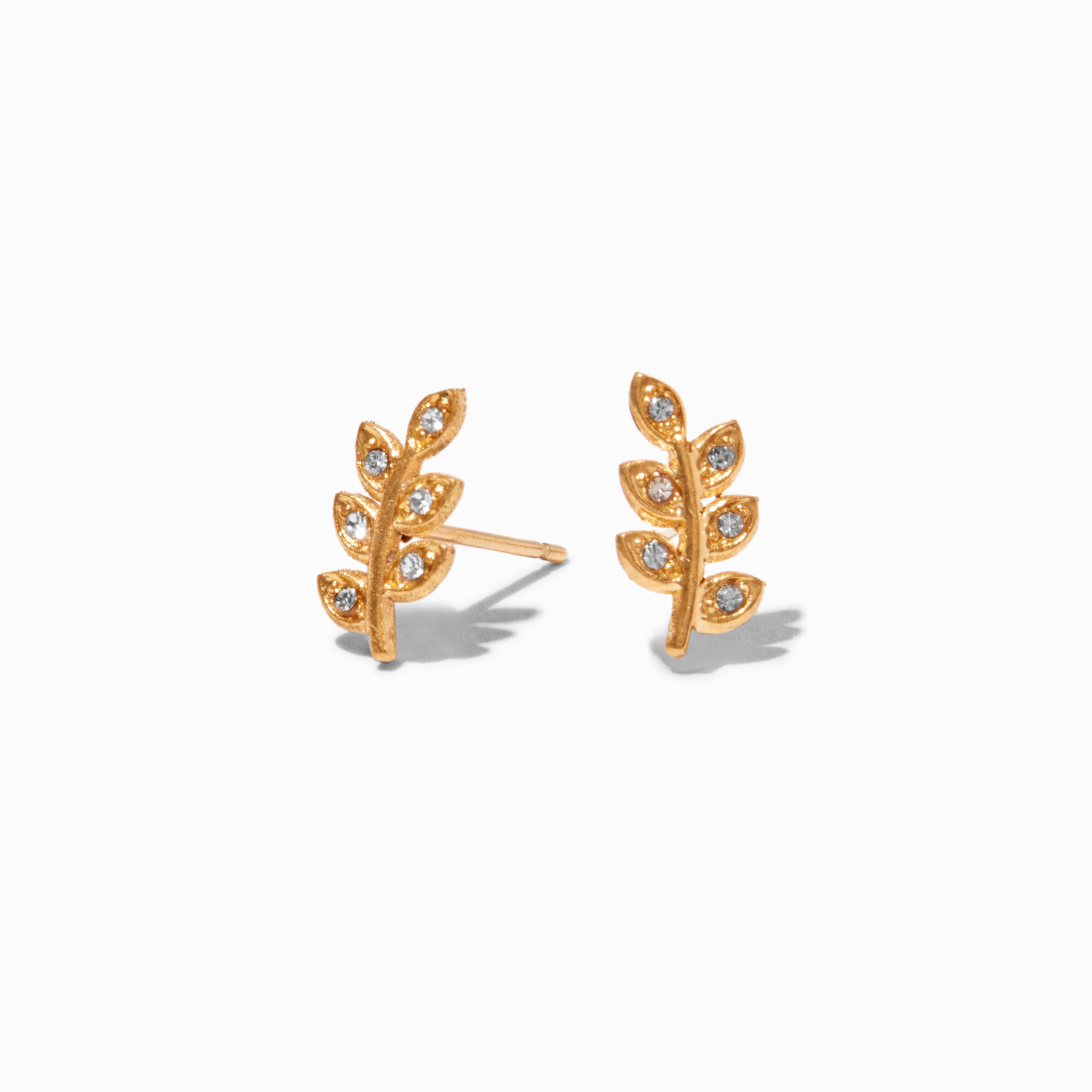 View Claires Titanium Crystal Leaf Stud Earrings Gold information