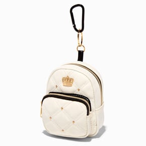 Gold Crown White Quilted Mini Backpack Keyring,