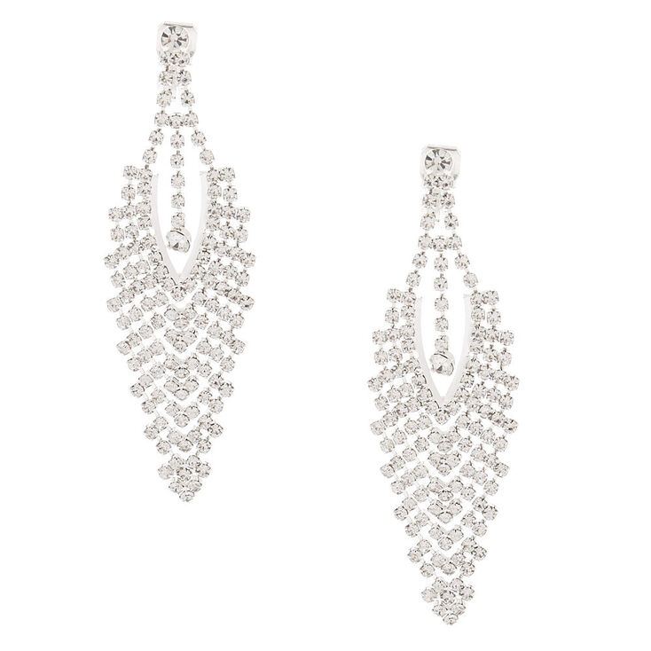 Silver 2.5&quot; Crystal Arrow Chandelier Clip On Drop Earrings,