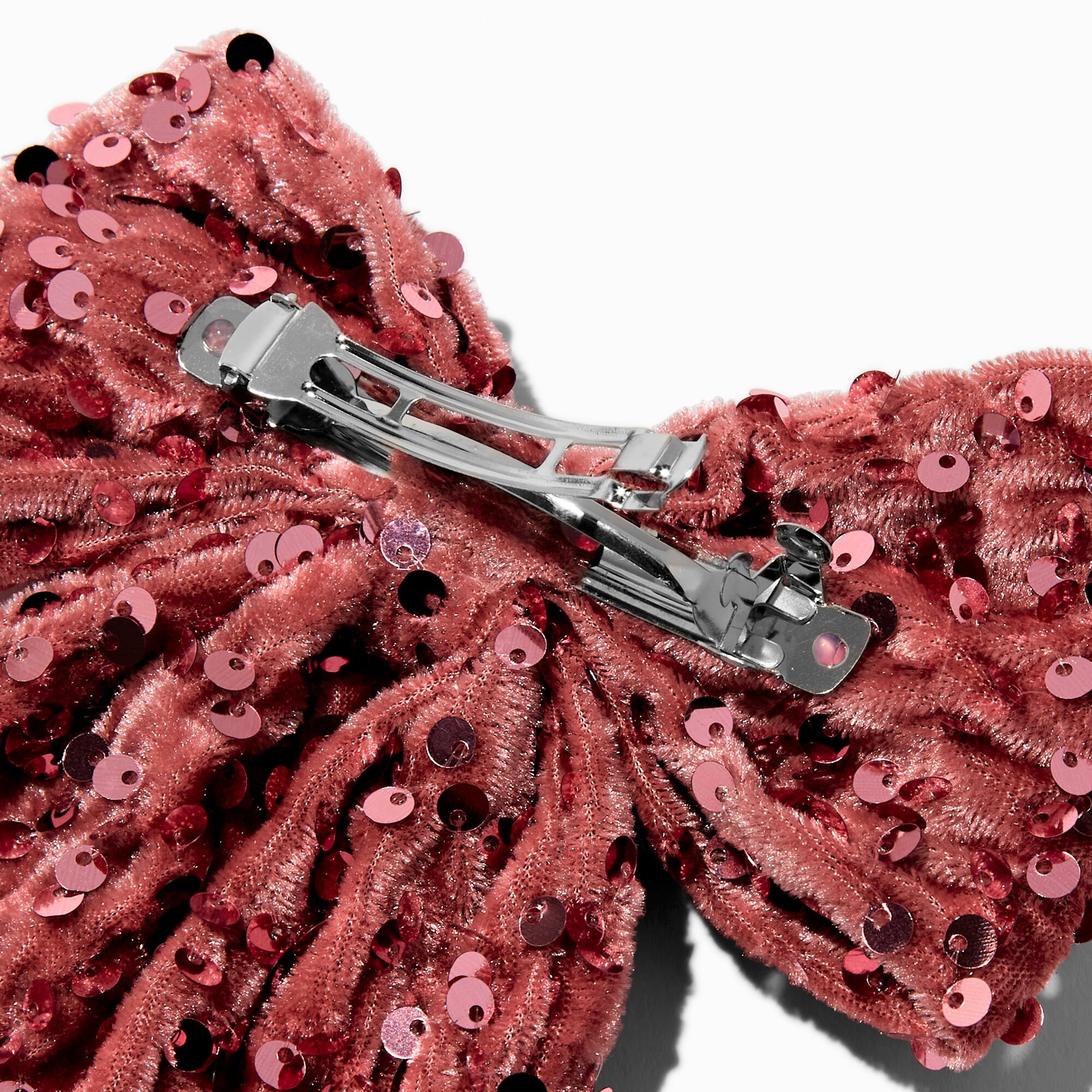 Barrette à nœud rose tendre à sequins,