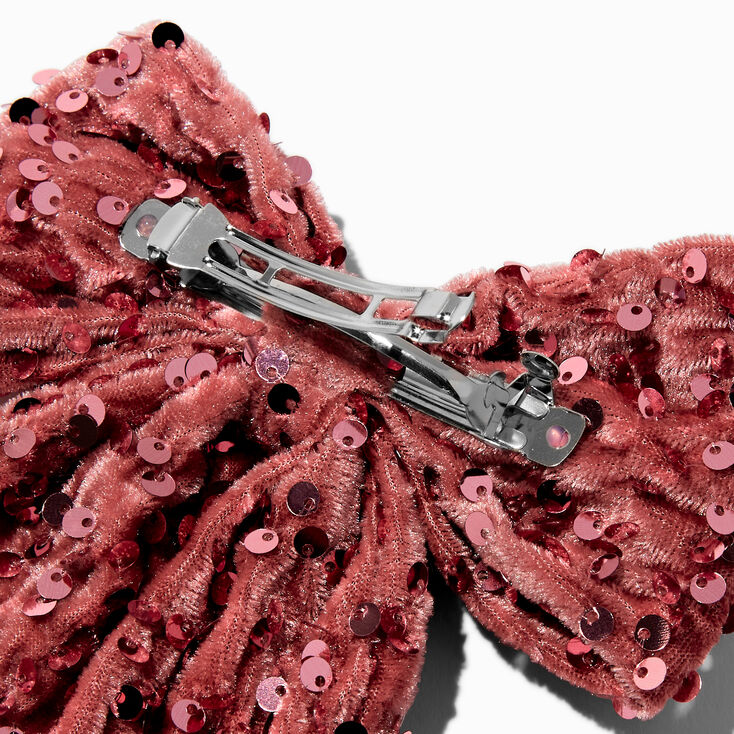 Barrette &agrave; n&oelig;ud rose tendre &agrave; sequins,