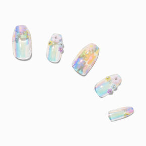 Iridescent Pastel Flowers Squareletto Press On Faux Nail Set - 24 Pack,