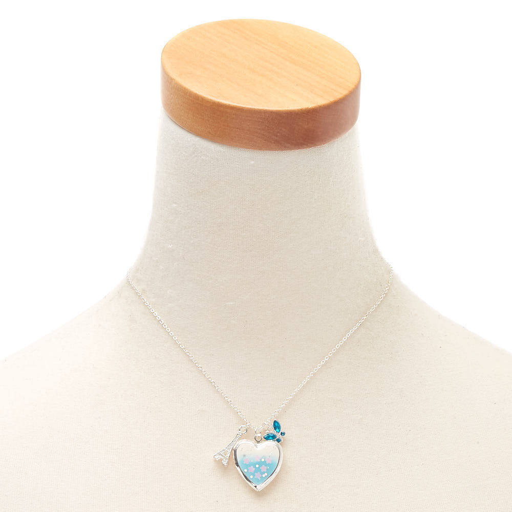 Spring Romance Locket Pendant Necklace - Blue,