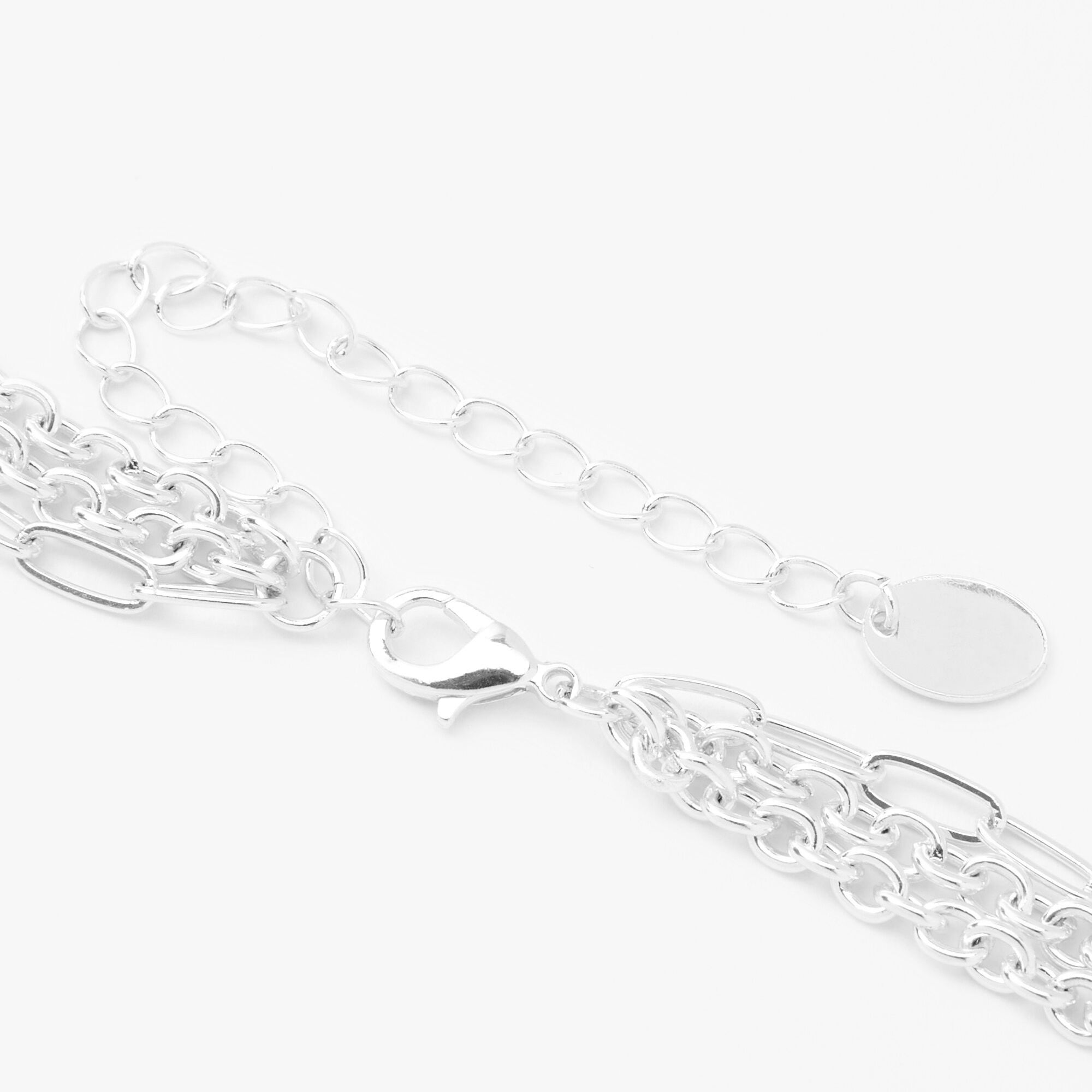 Silver-tone Yin Yang Evil Eye Multi-Strand Chain Necklace,