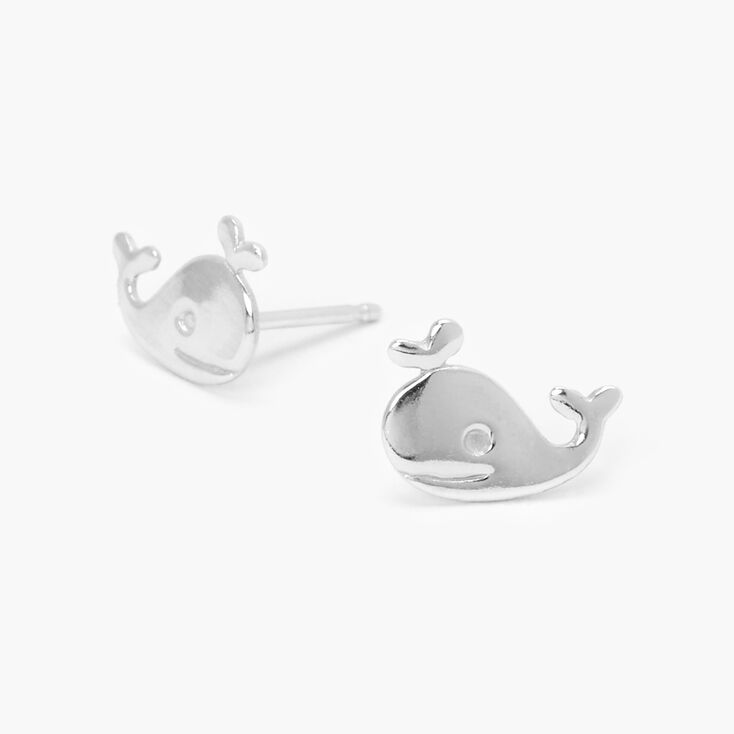 Sterling Silver Whale Stud Earrings,