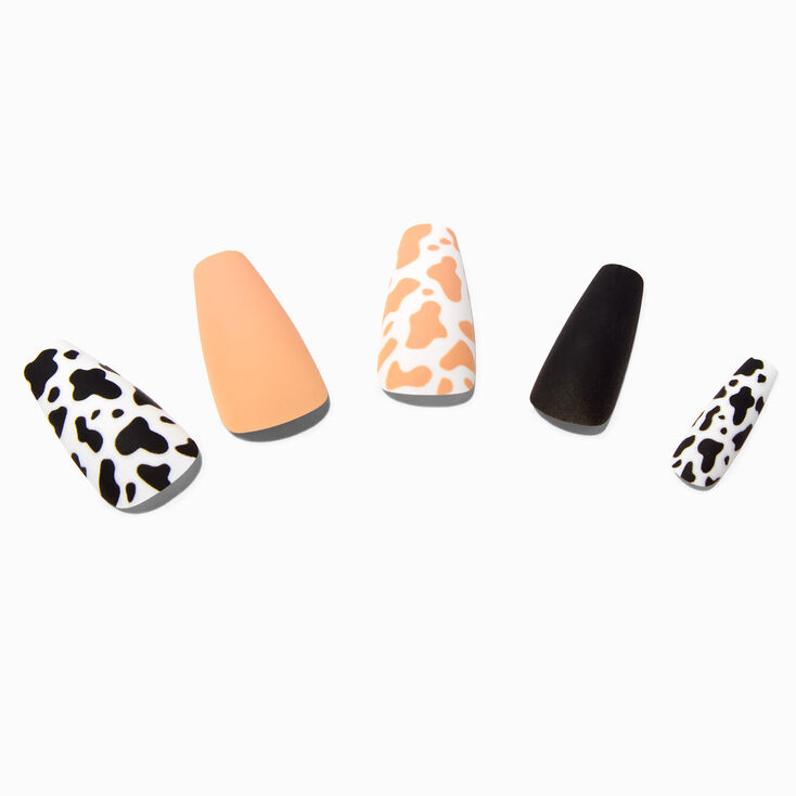 Cow Print Squareletto Vegan Faux Nail Set - 24 Pack,