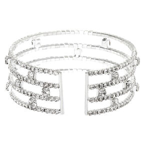 Silver Rhinestone Stacked Cuff Bracelet,