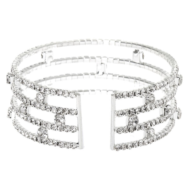 Silver Rhinestone Stacked Cuff Bracelet,