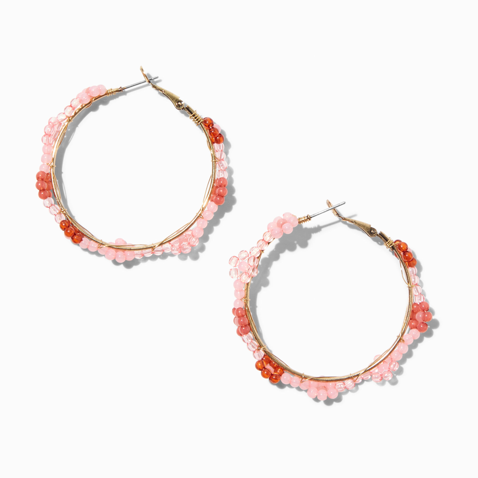 View Claires Beaded Flower Hoop Earrings Pink information