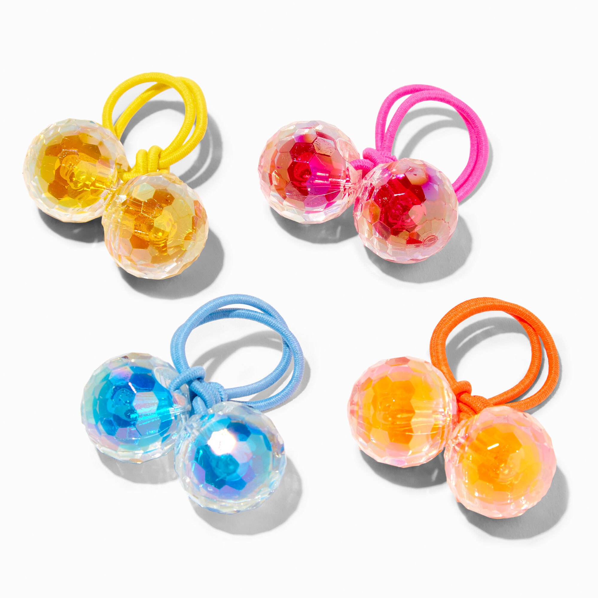 Claire's Club Rainbow Iridescent Knocker Bead Hair Ties - 4 Pack,