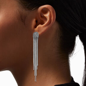 Silver-tone Slinky Tassel 4&quot; &quot;U&quot; Shape Drop Earrings,