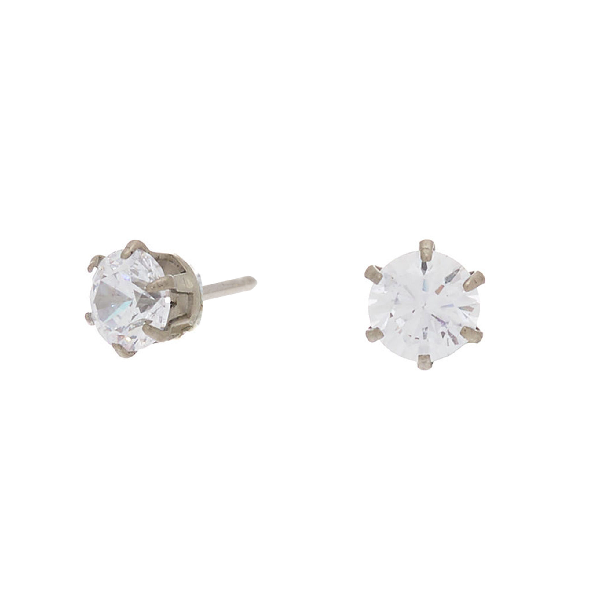 View Claires Titanium Cubic Zirconia 4MM Round Stud Earrings Silver information