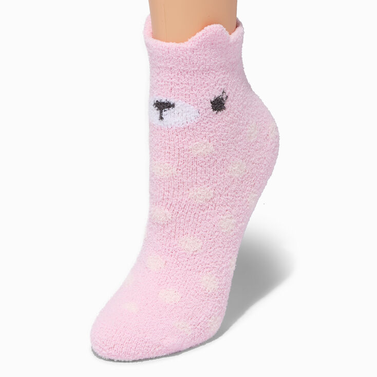 Claire&#39;s Club Pink Bear Polka Dot Plush Socks - 1 Pair,