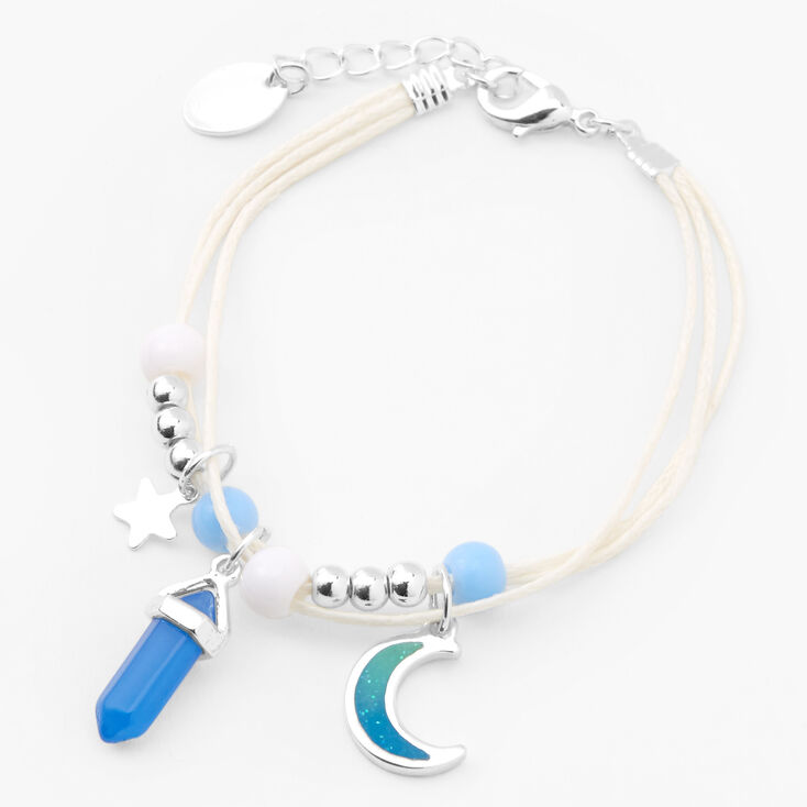 Silver &amp; Blue Mystical Gem Glow In The Dark Multi Strand Bracelet,