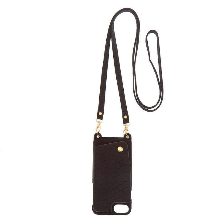 Claire's Coque de portable noire avec bandoulière - Compatible avec iPhone 6/7/8