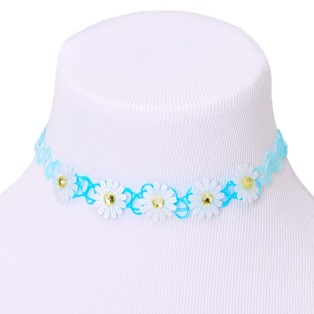 Daisy Tattoo Choker Necklace - Blue,