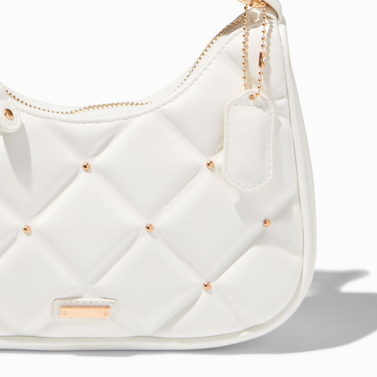 Gold Studded White Quilted Slouchy Shoulder Bag