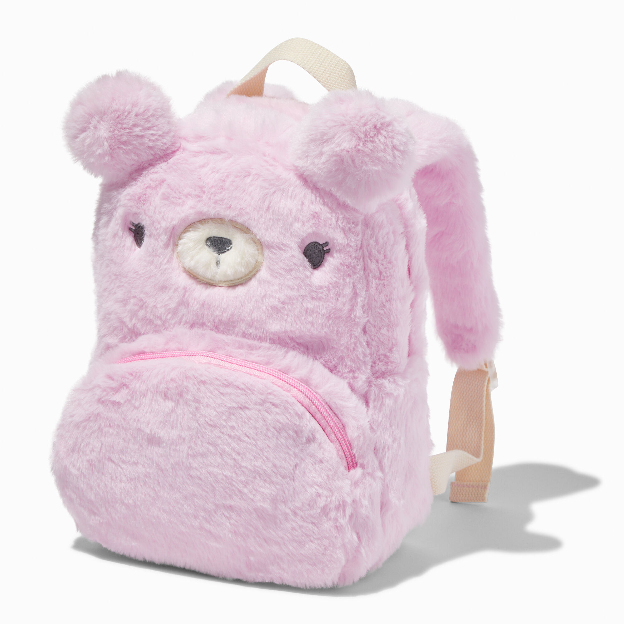 Claire s Club Furry Pink Bear Backpack