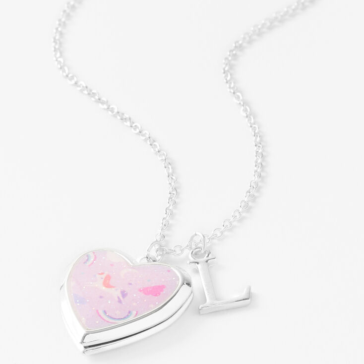 Claire's Club Glitter Unicorn Initial Locket Necklace - Pink, L ...