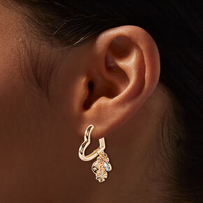 Gold-tone Heart-Shaped Clover Charm Hoop Earrings,