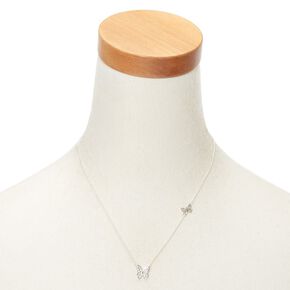 Rhodium Silver-tone Crystal Butterfly Pendant Necklace,