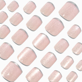 Silver Glitter Skinny French Tip Square Press On Vegan Faux Nail Set - 24 Pack,