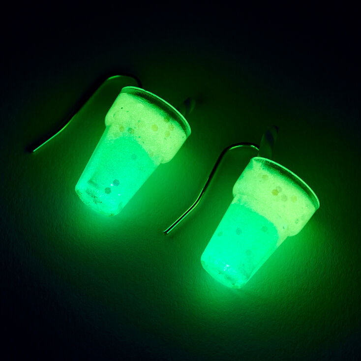 Blue &amp; Yellow Glow In The Dark Beverage 1&quot; Drop Earrings,