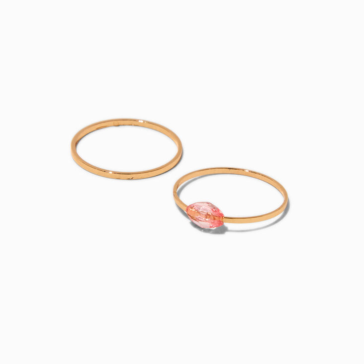Pink Faceted Stone Gold-tone Ring Stack - 2 Pack,