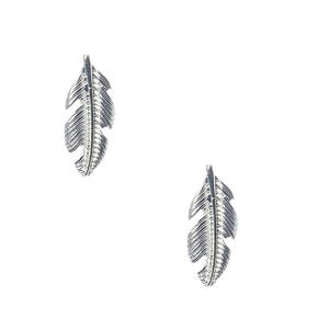 Silver Tone Leaf Stud Earrings,