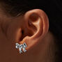 Clous d&#39;oreilles n&oelig;ud c&oelig;ur strass couleur argent&eacute;e,