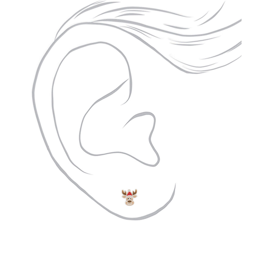 Sterling Silver Reindeer Stud Earrings,