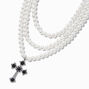Pearl &amp; Silver-tone Cross Pendant Multi-Strand Necklace,