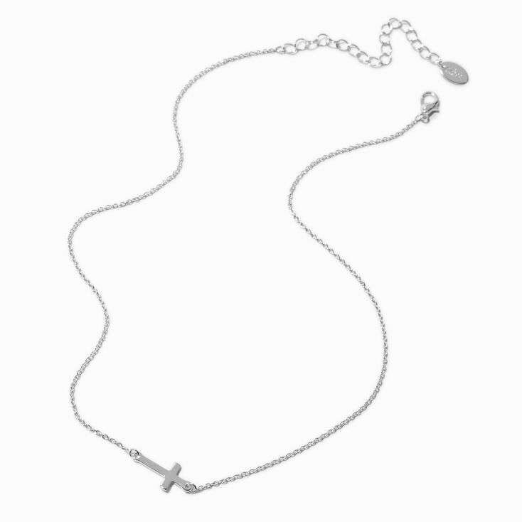 Silver-tone Sideway Cross Pendant Necklace,