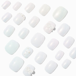 White Iridescent Pearl Squoval Vegan Faux Nail Set - 24 Pack,